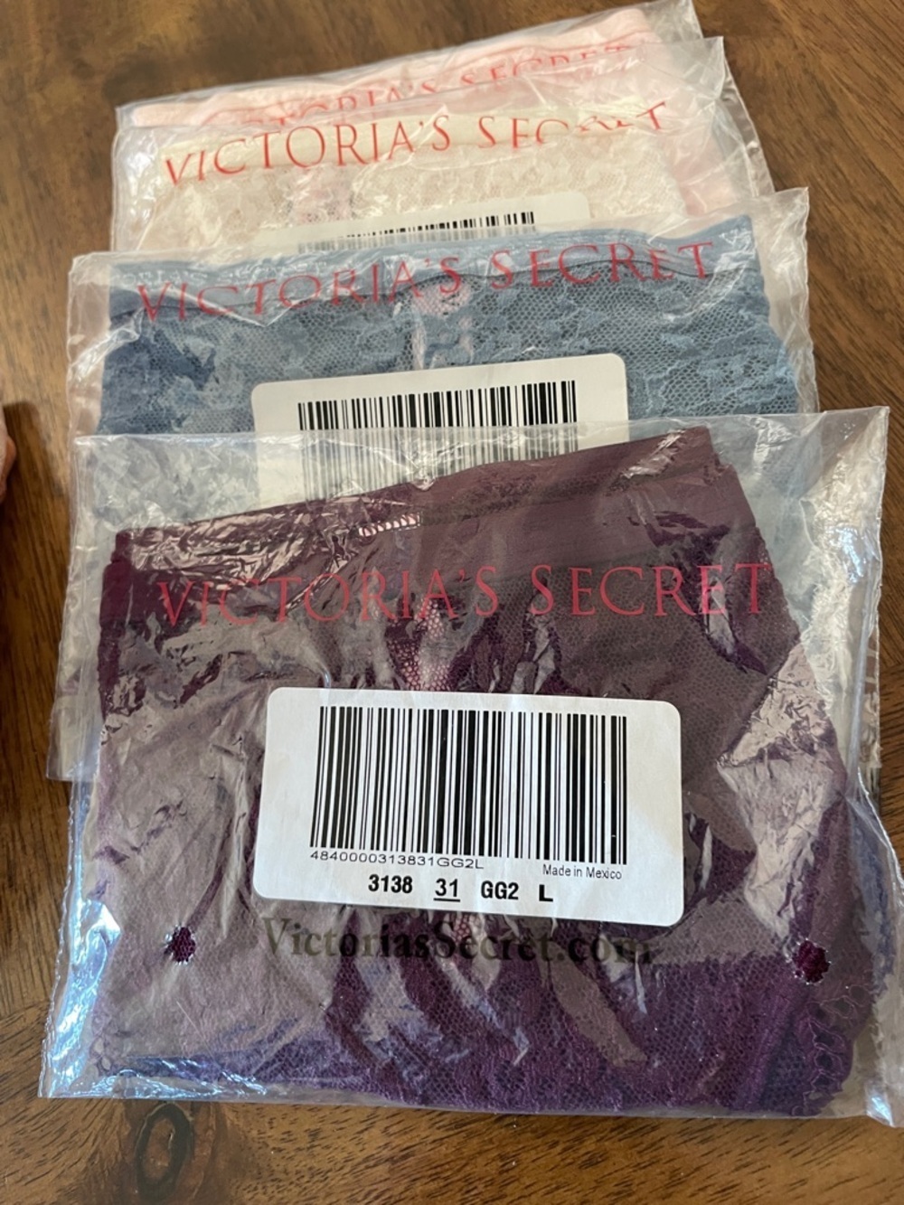 Victoria's Secret Lace Bikini Briefs Trio in Plum, Denim Blue, Ivory new 14 pair - Picture 2 of 3